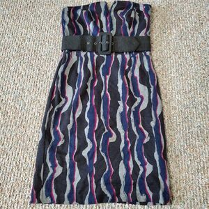 Trina Turk Strapless Sheath Dress Size 2 Belted Retro Stretchy Party Club Disco